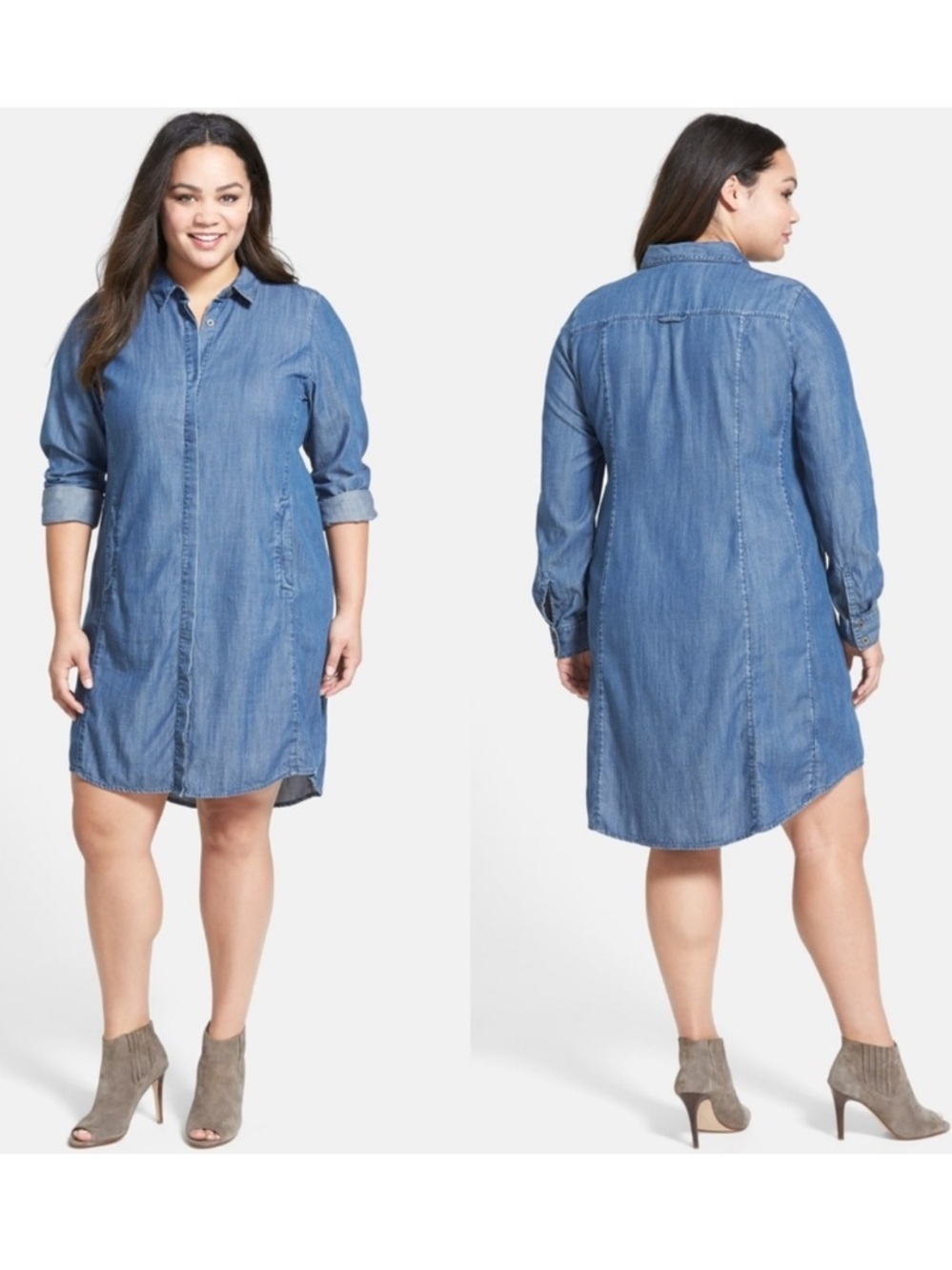 Classic Chambray Shirt Dress - Blue